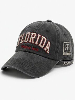 Robin Ruth Florida Washed Black Embroidered Adjustable Baseball Cap